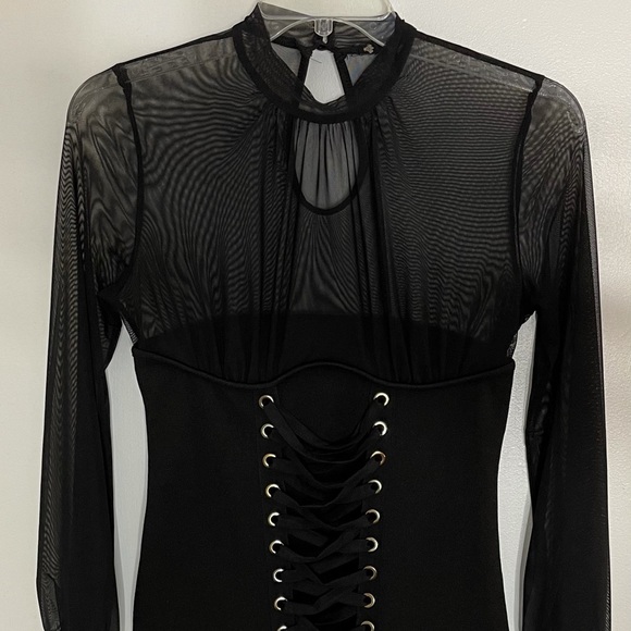 IRIS black half mesh dress size LARGE - Picture 2 of 7